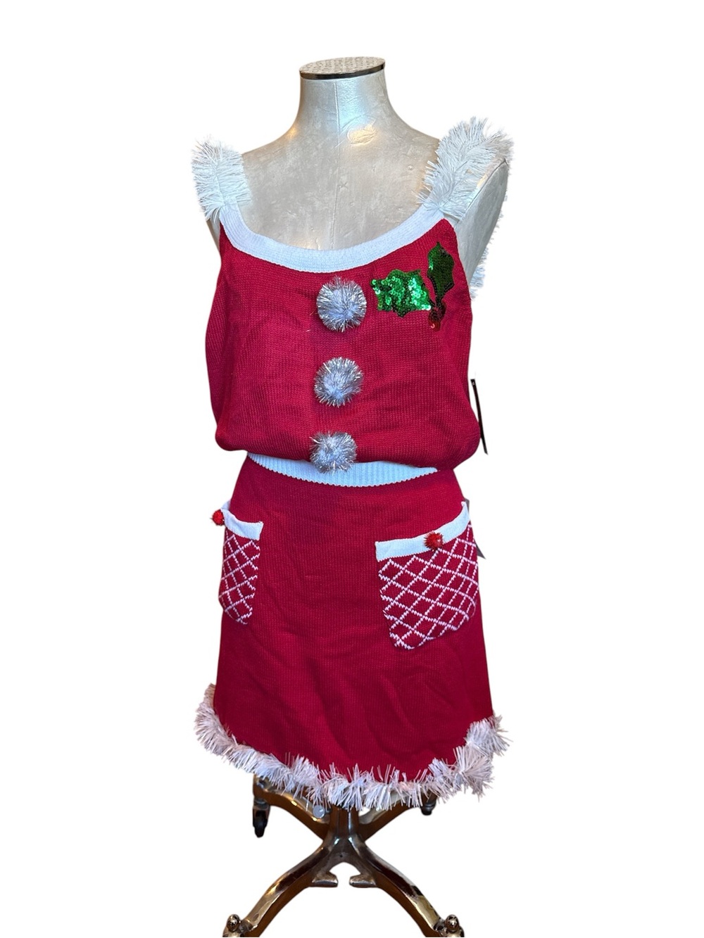 No Boundaries Ugly Christmas Sweater Top Skirt Set Holiday Sequins XL (15-17)